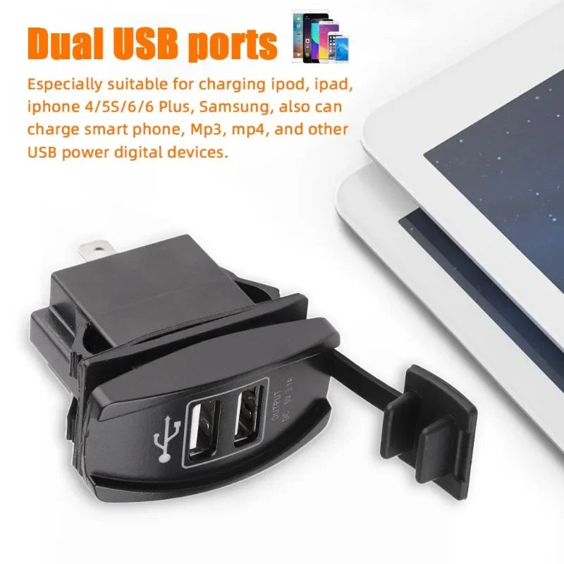 Car Dual USB Power Charger 12V-24V Motorcycle Dual Port USB Charging Dock 3.1A Car Quick Fast Charge Charging Dock with LED Lamp