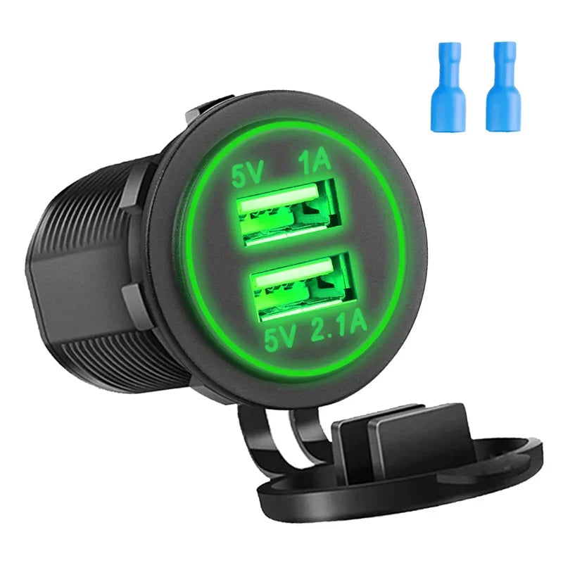 Dual USB Car Charger 5V 3.1A 12V-24V With Panel Waterproof Power Adapter Socket Outlet for Vehicle Boat Truck Motorcycle