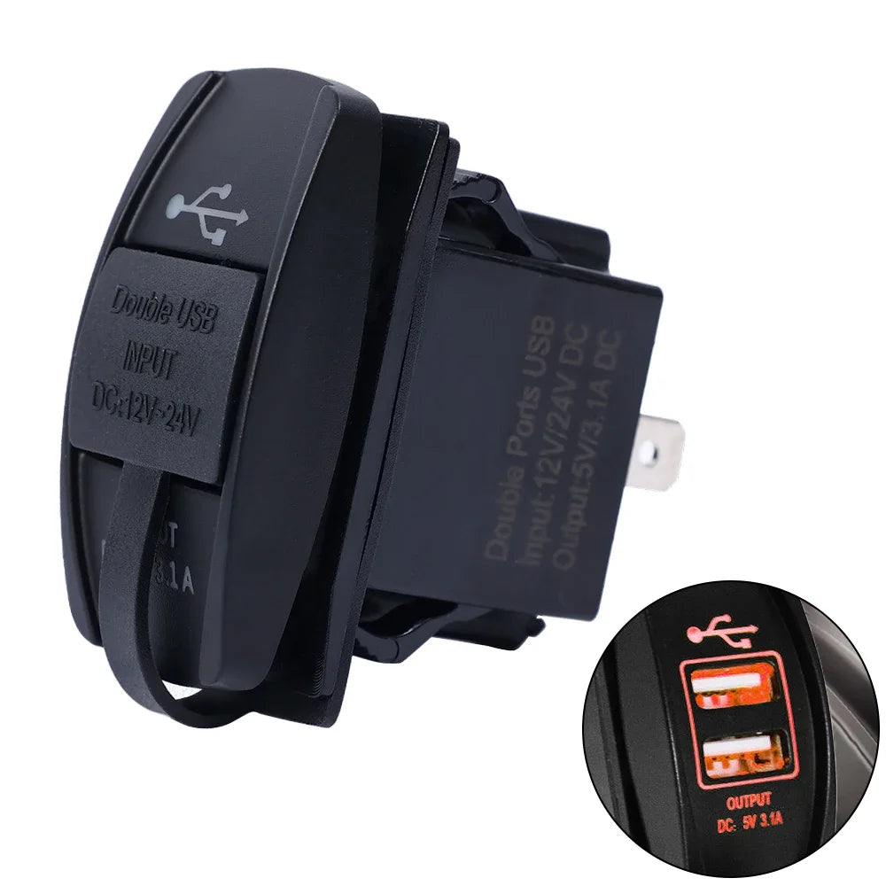 Car Dual USB Power Charger 12V-24V Motorcycle Dual Port USB Charging Dock 3.1A Car Quick Fast Charge Charging Dock with LED Lamp