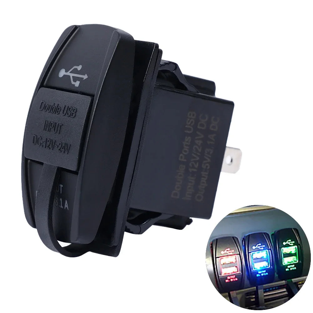 Car Dual USB Power Charger 12V-24V Motorcycle Dual Port USB Charging Dock 3.1A Car Quick Fast Charge Charging Dock with LED Lamp