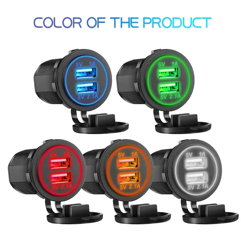 Dual USB Car Charger 5V 3.1A 12V-24V With Panel Waterproof Power Adapter Socket Outlet for Vehicle Boat Truck Motorcycle