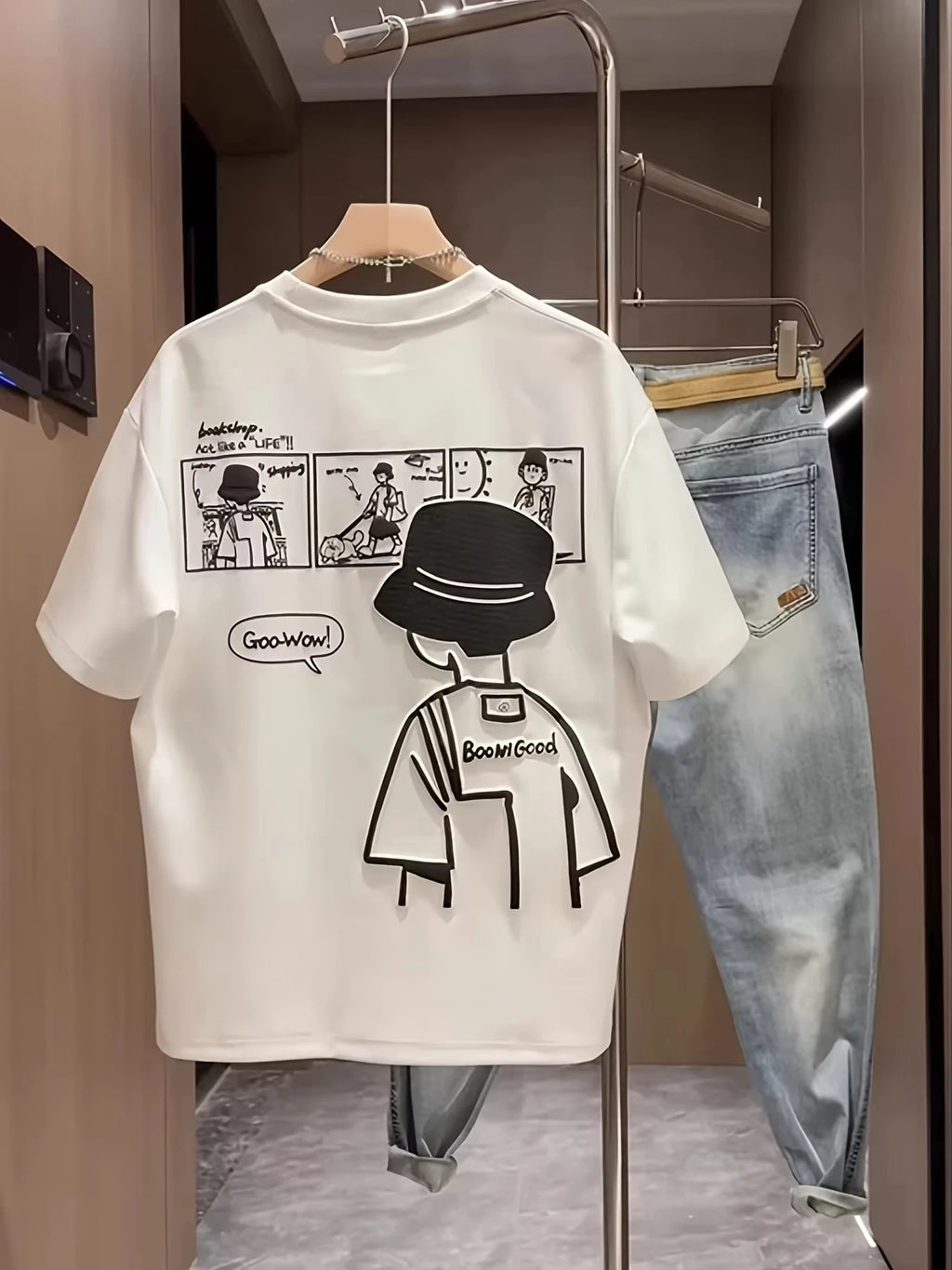 2026 Summer 2026 Summer New Men'S Cotton T-Shirt Casual Short-SleeveRound Neck Retro Comic Style Versatile for Harajuku Shirt