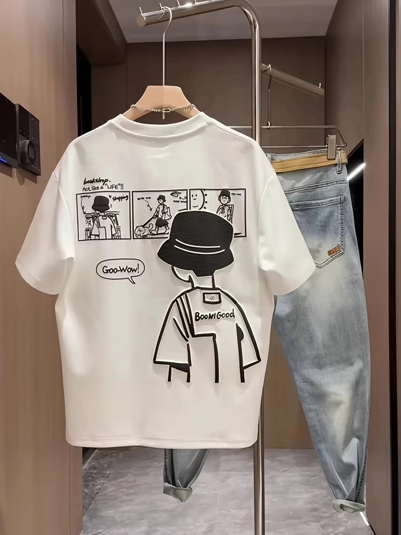 2026 Summer 2026 Summer New Men'S Cotton T-Shirt Casual Short-SleeveRound Neck Retro Comic Style Versatile for Harajuku Shirt