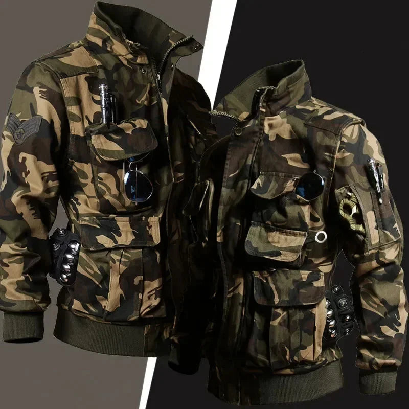 Tactical Cargo Sets Mens Soft Shell Multi-pocket Camouflage Hunting Suit Outdoor Hiking Training Combat Charge Two-piece Set