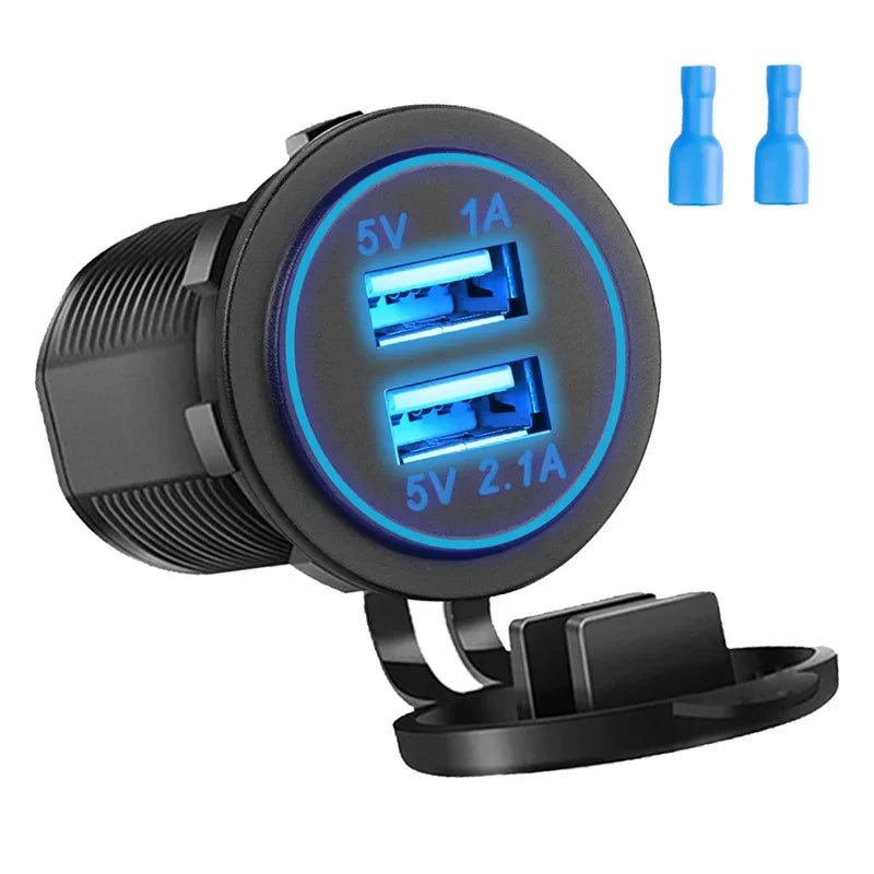 Dual USB Car Charger 5V 3.1A 12V-24V With Panel Waterproof Power Adapter Socket Outlet for Vehicle Boat Truck Motorcycle