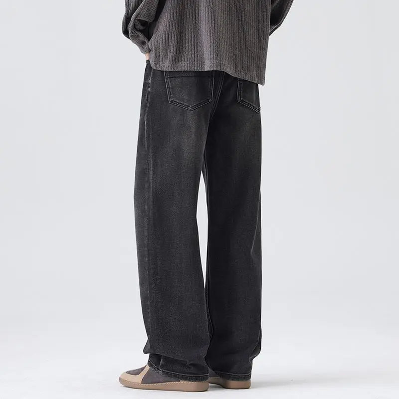 Korean Retro Men's Stretch Jeans Autumn Winter Fashion Straight Leg Pant High Street Baggy Pants Casual Black Jeans Flared Jeans