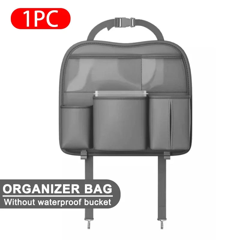 SEAMETAL Car Seat Organizer Multifunctional Leather Car Back Multi Pocket Storage Bag with Trash Can for Car Accessories