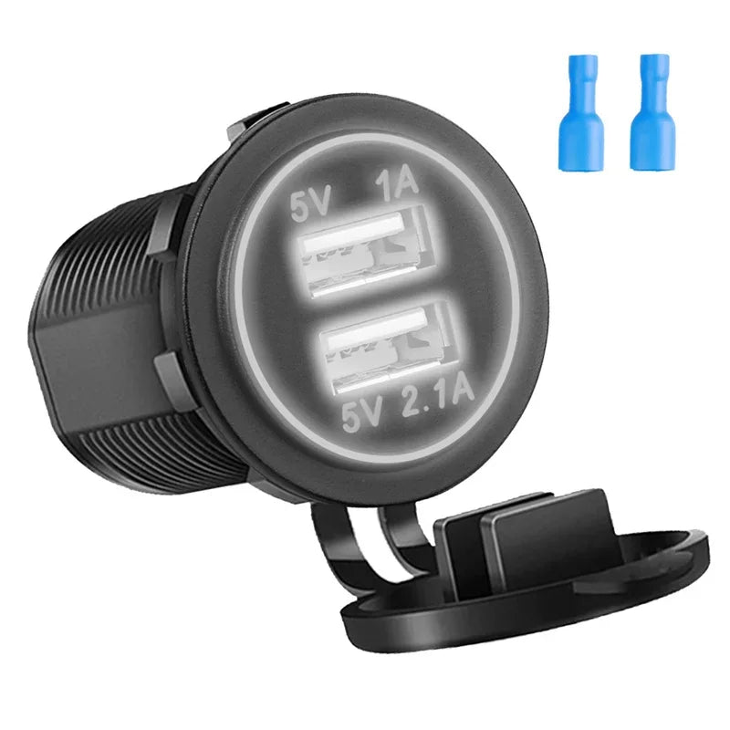 Dual USB Car Charger 5V 3.1A 12V-24V With Panel Waterproof Power Adapter Socket Outlet for Vehicle Boat Truck Motorcycle