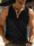 2025 Men Summer Tank Top Sleeveless Button Design Patchwork color T Shirts Loose Fit Running Beach Vest Daily Vest Men Clothing