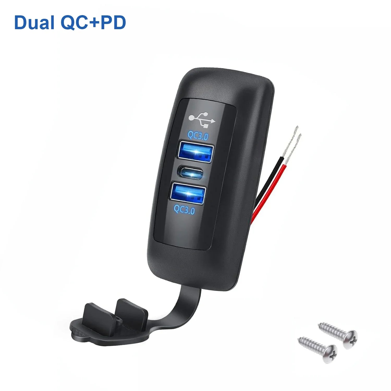 USB Car Motorcycle Charger Dual QC3.0 PD Type-C Universal Car Charger Waterproof and Dustproof 12-24V for Car Boat Marine ATV