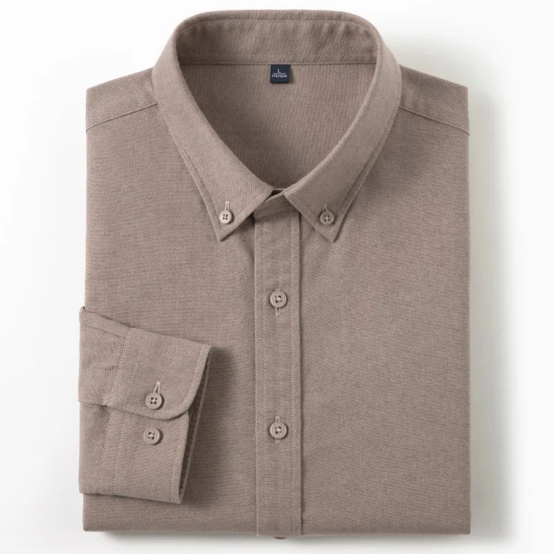 Men's Slim-Fit Oxford Cotton Shirt: Long Sleeves, Casual Breathable Fabric, Exquisite Craftsmanship, Brand with OEM Processing