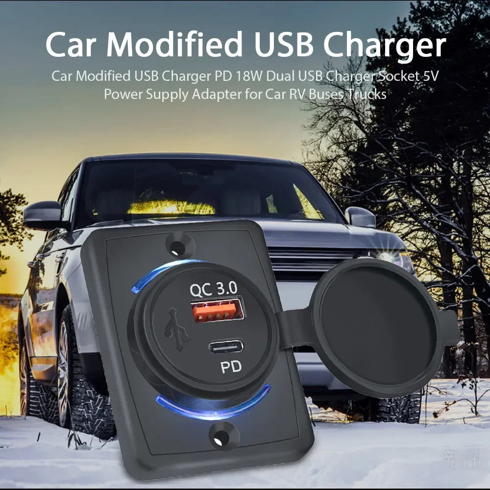 Dual USB Charger Waterproof 12-24V Modified Car Charger with Sliding Cap Fast Charging Power Adapter for Car Boat Bus, RV