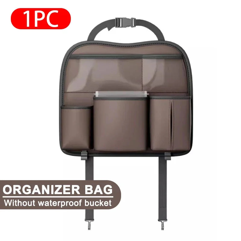 SEAMETAL Car Seat Organizer Multifunctional Leather Car Back Multi Pocket Storage Bag with Trash Can for Car Accessories