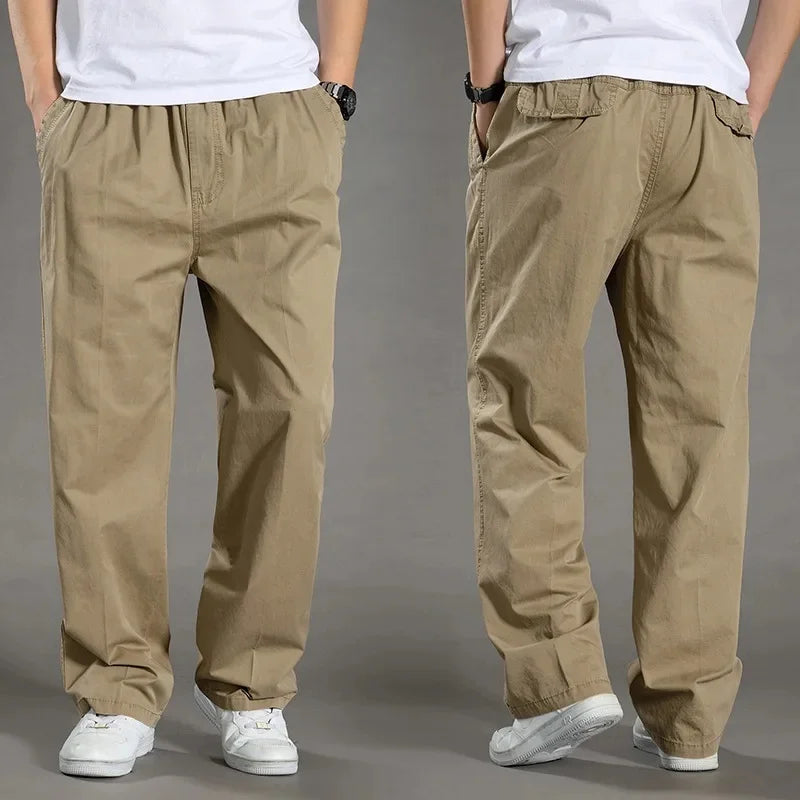 New Spring Autumn Men's Loose-Fit Plus Size Elastic Waist Straight-Leg Pants Fashionable Casual Sports Trousers