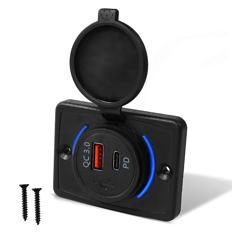 Dual USB Charger Waterproof 12-24V Modified Car Charger with Sliding Cap Fast Charging Power Adapter for Car Boat Bus, RV