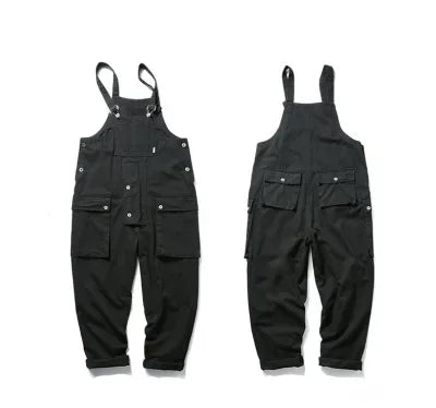 Men's American Casual Overalls Suspender Pants, Work Trousers with Long Pants, Amekaji Trendy Brand, Loose Suspender Pants.