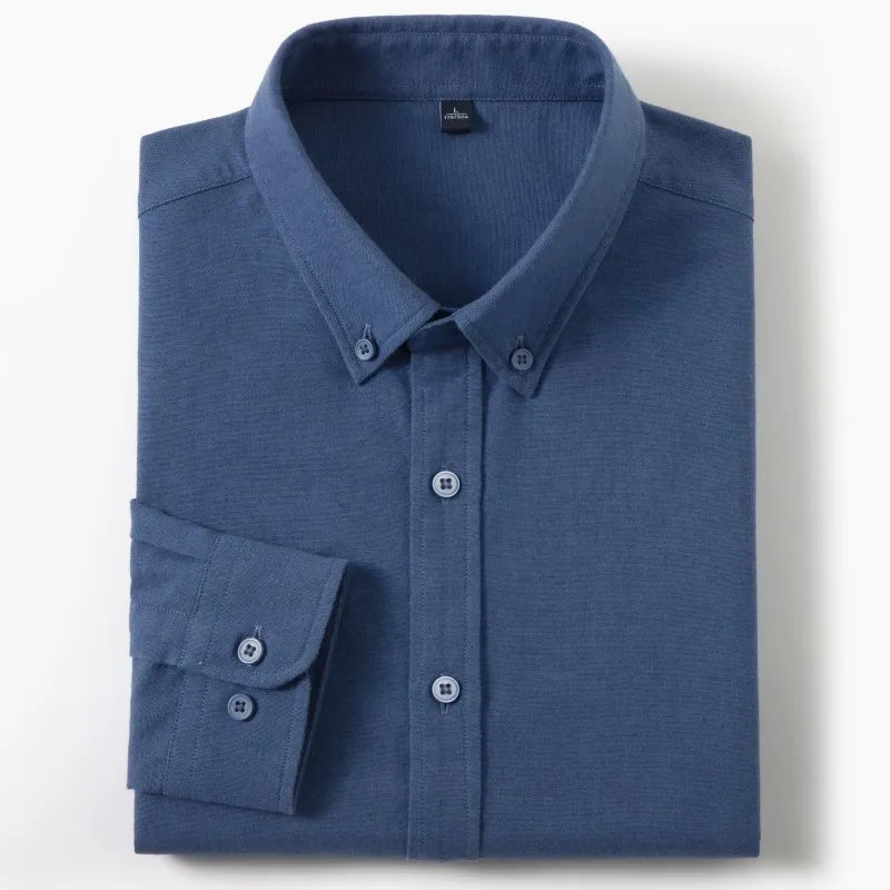 Men's Slim-Fit Oxford Cotton Shirt: Long Sleeves, Casual Breathable Fabric, Exquisite Craftsmanship, Brand with OEM Processing