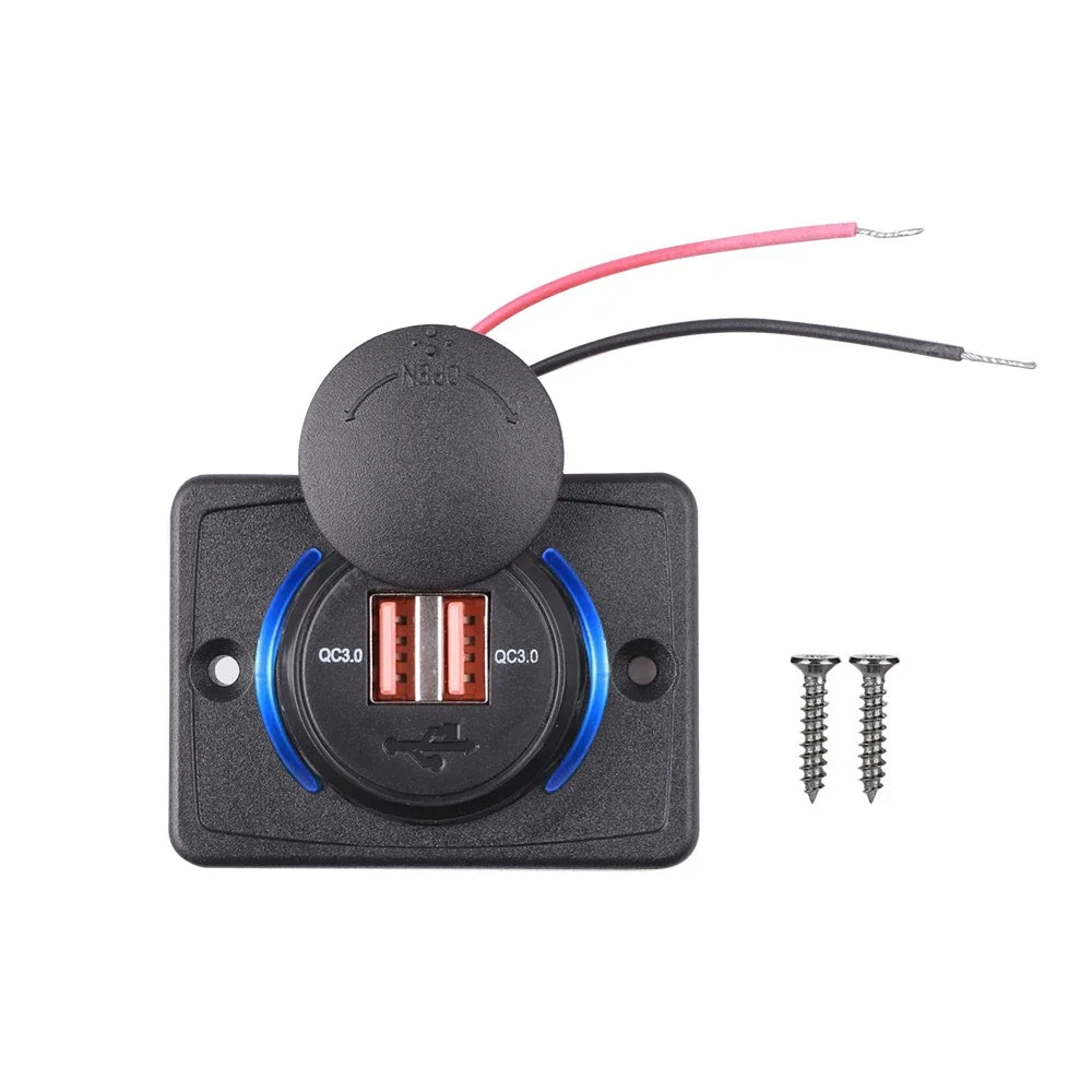 Dual USB Charger Waterproof 12-24V Modified Car Charger with Sliding Cap Fast Charging Power Adapter for Car Boat Bus, RV