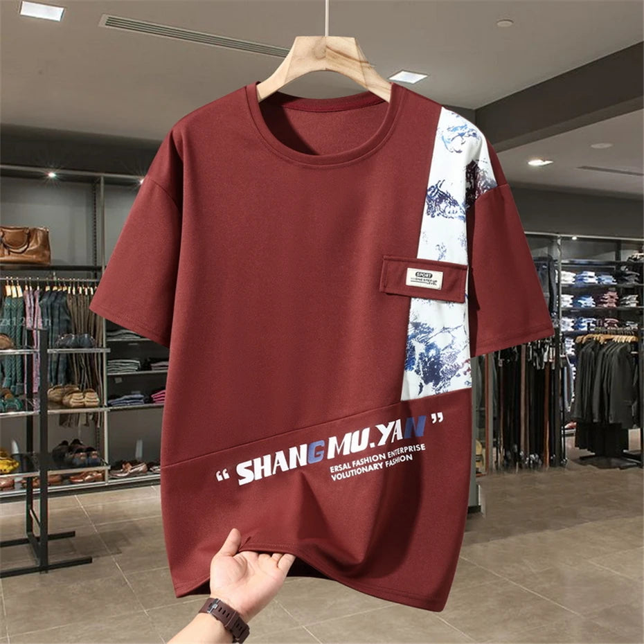Men's Sets Summer Vintage Patchwork Suits 10XL 11XL Plus Size Summer T-shirt Shorts Male Big Size Suits