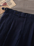 POT&CRAFTSMAN navy pure linen Paris button micro-tapered slacks Italian casual single-pleat suit pants for men customized