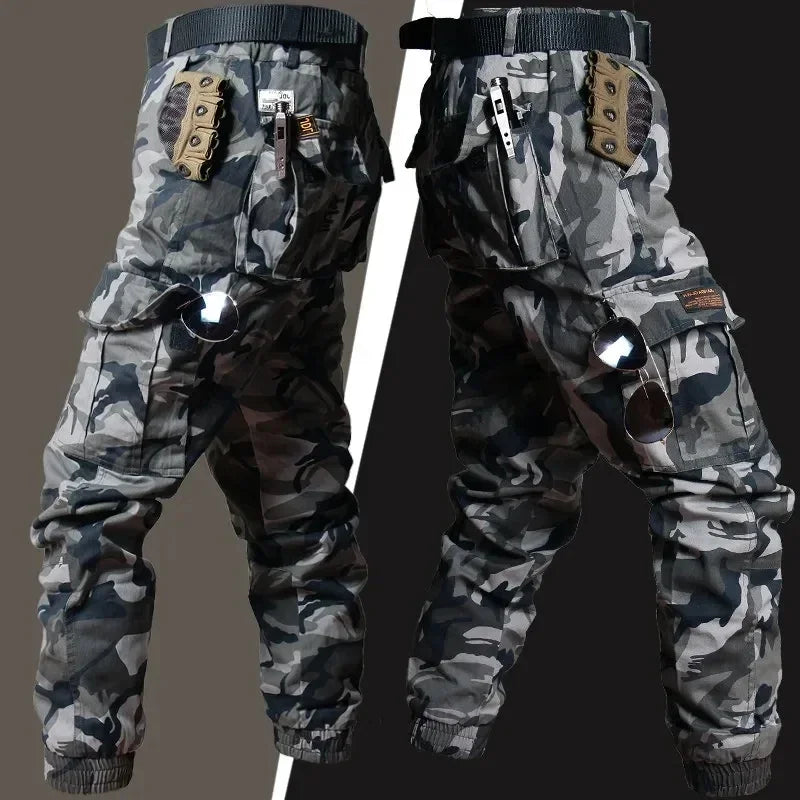 Tactical Cargo Sets Mens Soft Shell Multi-pocket Camouflage Hunting Suit Outdoor Hiking Training Combat Charge Two-piece Set