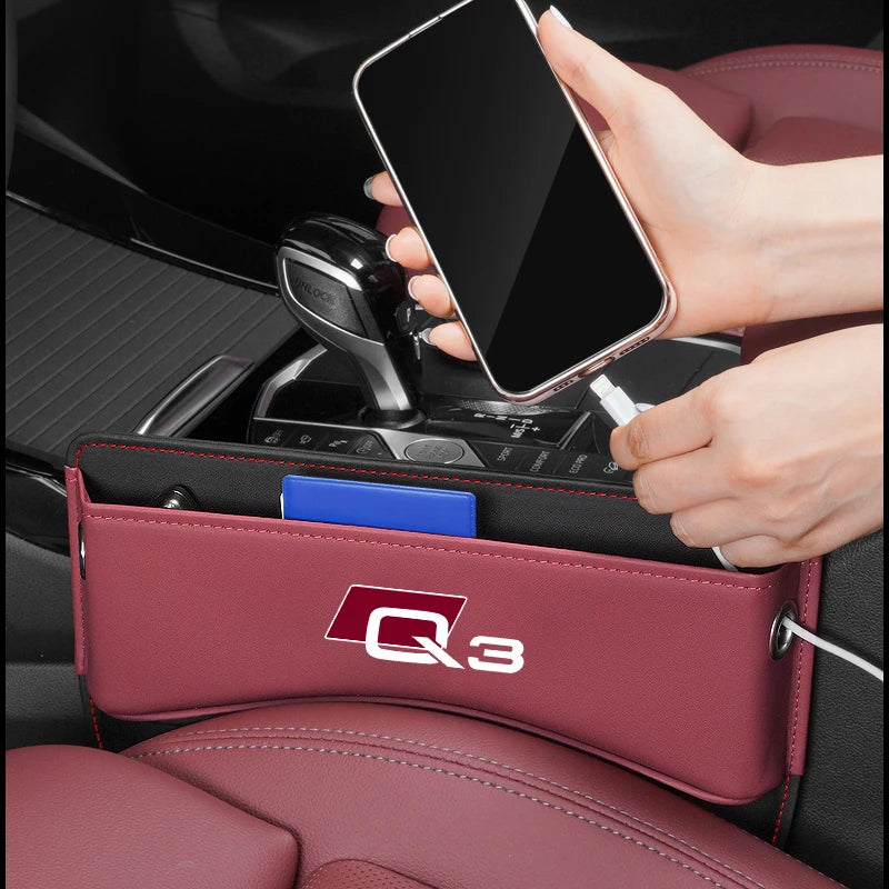 Car Seat Organizer Crevice Storage Box  Leather Accessories for AUDI Q2 Q3 Q5 Q7 Q8  Car  Accessories