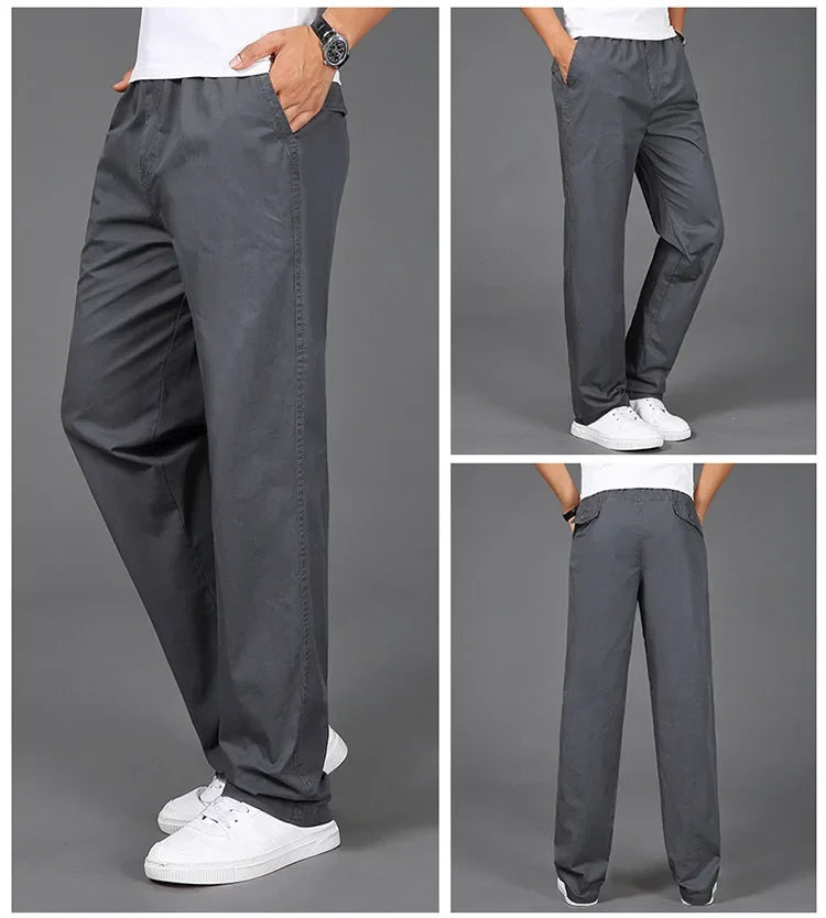New Spring Autumn Men's Loose-Fit Plus Size Elastic Waist Straight-Leg Pants Fashionable Casual Sports Trousers