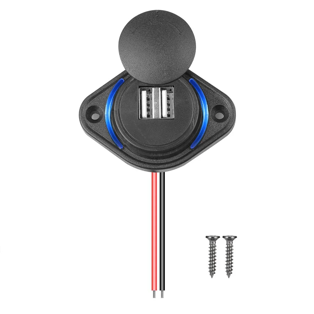Dual USB Charger Waterproof 12-24V Modified Car Charger with Sliding Cap Fast Charging Power Adapter for Car Boat Bus, RV