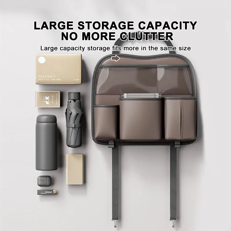 SEAMETAL Car Seat Organizer Multifunctional Leather Car Back Multi Pocket Storage Bag with Trash Can for Car Accessories