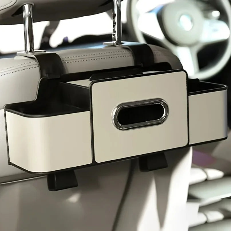 Car Seat Organizer with ABS Box & Tissue Holder. Double Storage for Snacks/Drinks. Easy Install, Durable Resin for All Cars.