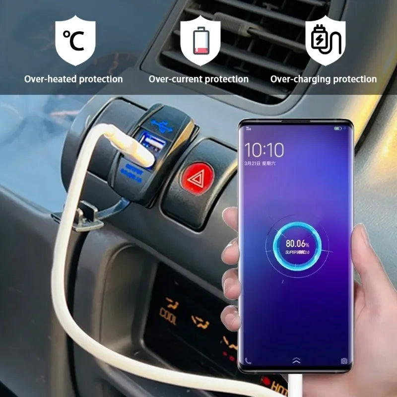 Car Dual USB Power Charger 12V-24V Motorcycle Dual Port USB Charging Dock 3.1A Car Quick Fast Charge Charging Dock with LED Lamp