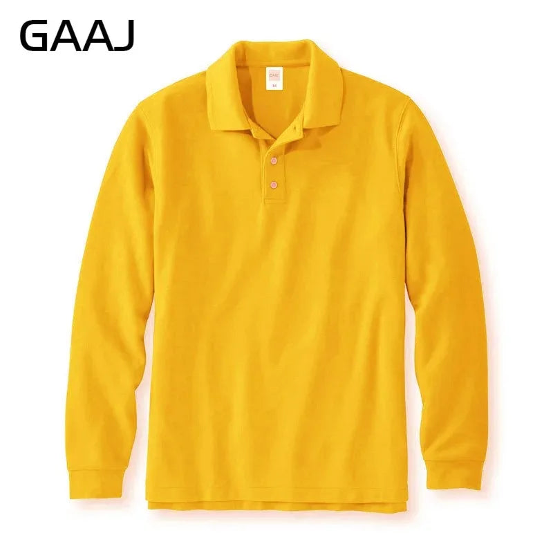 250gsm 8.8oz GAAJ Brand Mens Polo Long Sleeve Shirt 100% Cotton Heavy Weight Casual Business Clothing Solid Polos Shirts Top Man