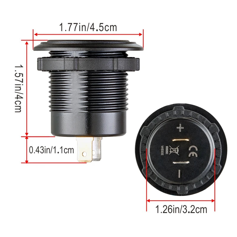 Usb c car charger socket with voltmeter usb a 3.0 car charger outlet adapter for  12V/24V Cars Boats Motorcycle