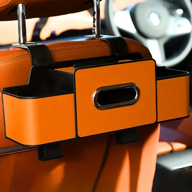 Car Seat Organizer with ABS Box & Tissue Holder. Double Storage for Snacks/Drinks. Easy Install, Durable Resin for All Cars.