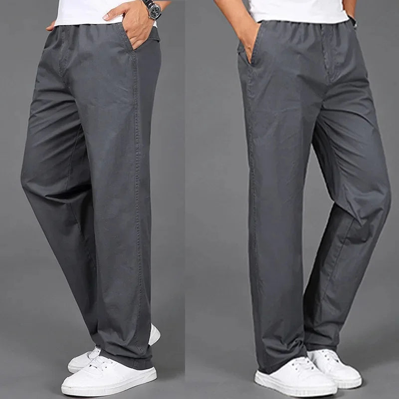 New Spring Autumn Men's Loose-Fit Plus Size Elastic Waist Straight-Leg Pants Fashionable Casual Sports Trousers